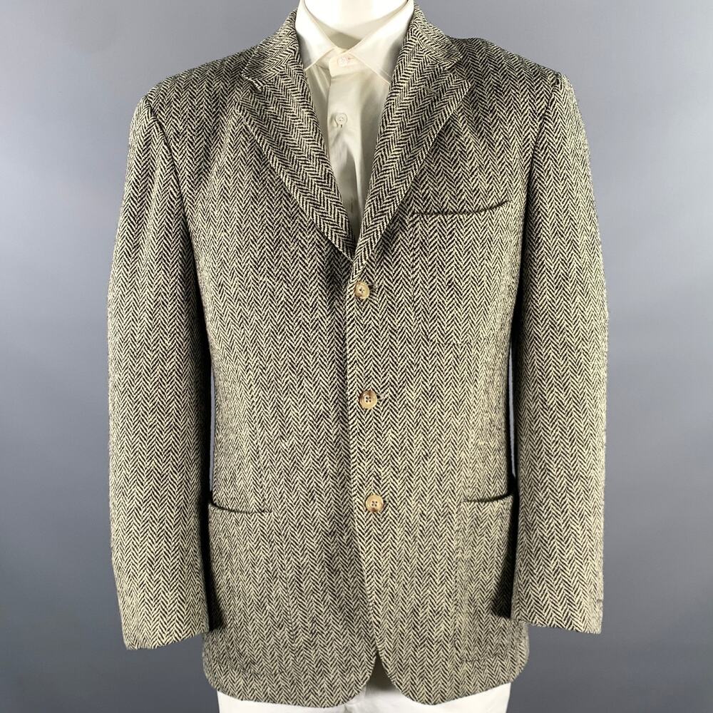 POLO by RALPH LAUREN Size 42 Beige Black Herringbone Wool Sport Coat